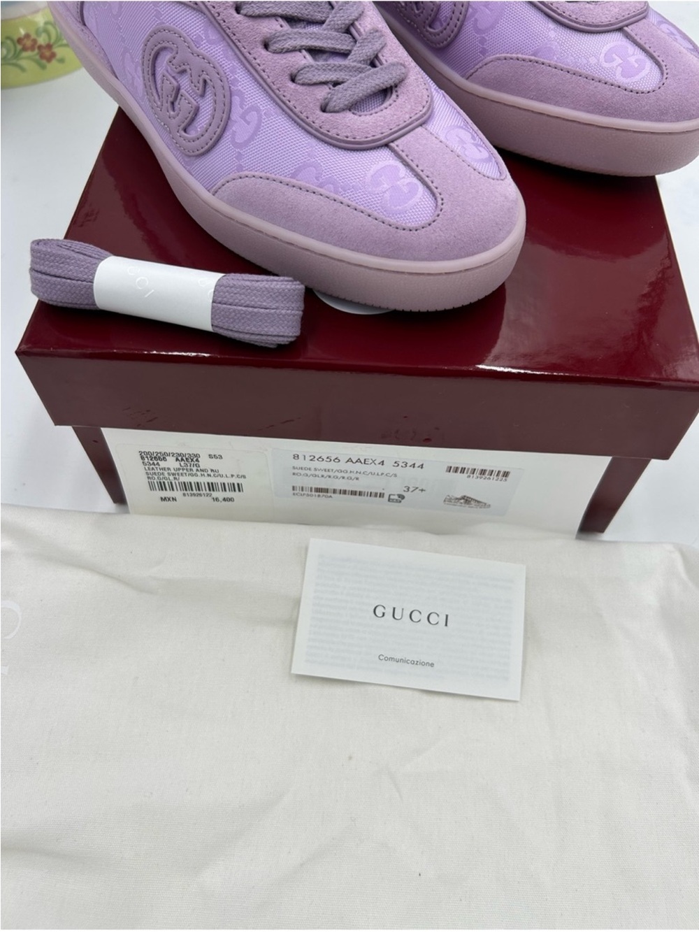 Women’s Gucci G 75 lilac suede sneakers interlocking G size 37.5 made in Italy - Picture 3 of 12